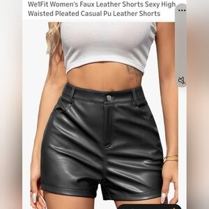 Women's Black Faux Leather High-Waisted Shorts.  W-39